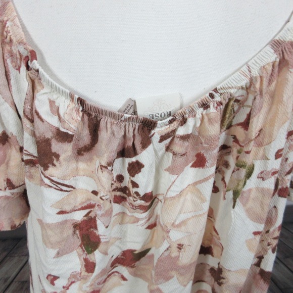 Knox Rose Top Shirt Womens XL Beige Floral Ruffle Boho Off Shoulder Festival - Picture 8 of 13